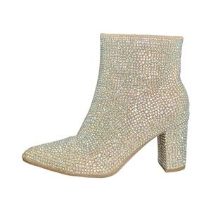 Rhinestone Ankle Booties, Block Heel, Champagne, Size 7